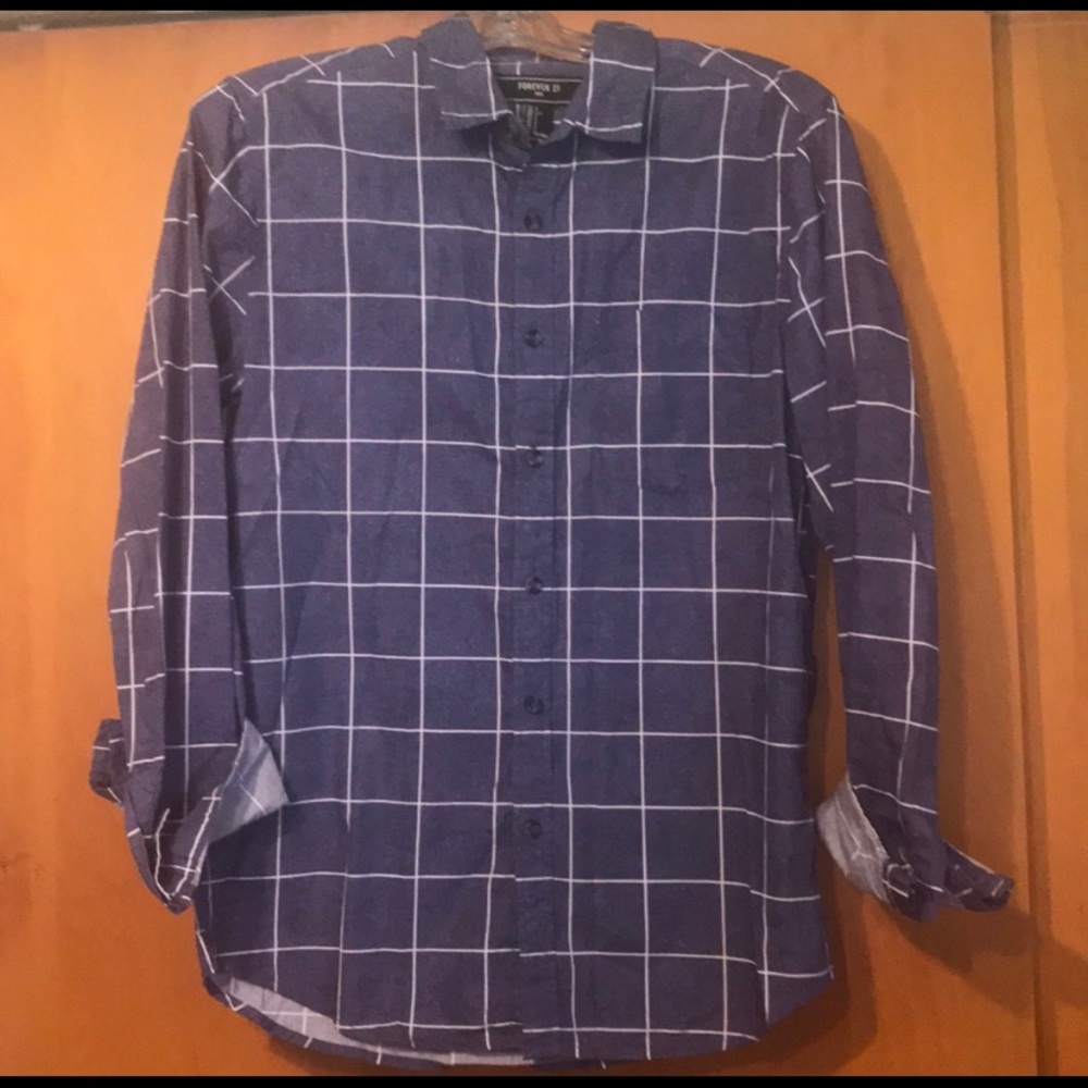 NWOT Forever 21 Blue Grid Pattern Button Down - S